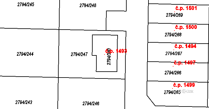 Mohelnice 1493 na parcele st. 2794/380 v KÚ Mohelnice, Katastrální mapa