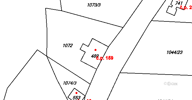 Hřebečná 159, Abertamy na parcele st. 489 v KÚ Hřebečná, Katastrální mapa
