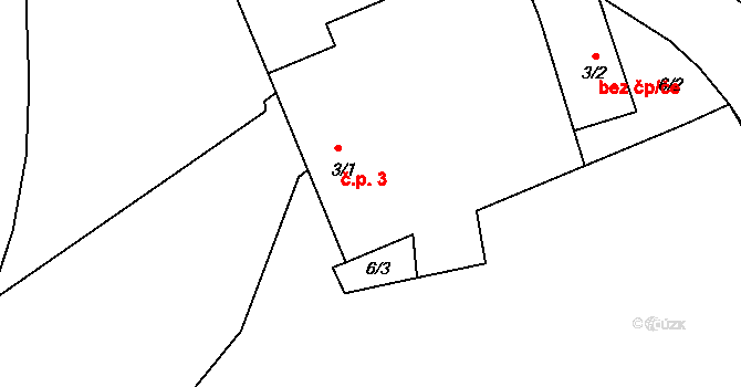 Popovice 3, Teplá na parcele st. 3/1 v KÚ Popovice u Poutnova, Katastrální mapa