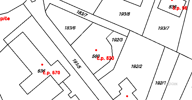 Lučany nad Nisou 520 na parcele st. 560 v KÚ Lučany nad Nisou, Katastrální mapa