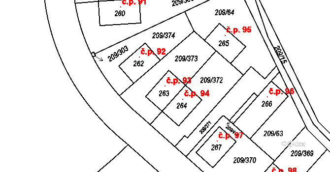 Tvoršovice 93, Bystřice na parcele st. 263 v KÚ Tvoršovice, Katastrální mapa