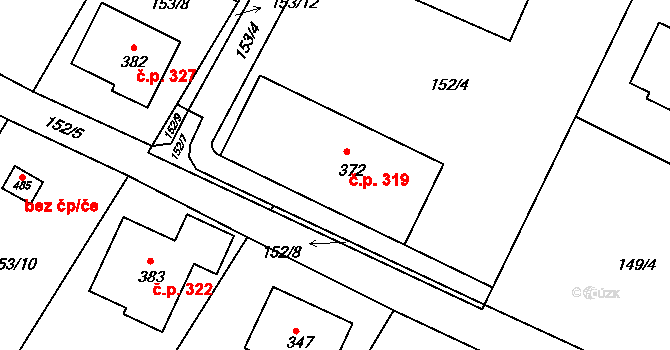 Dobronín 319 na parcele st. 372 v KÚ Dobronín, Katastrální mapa