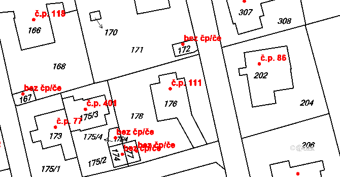 Horní Kosov 111, Jihlava na parcele st. 176 v KÚ Horní Kosov, Katastrální mapa