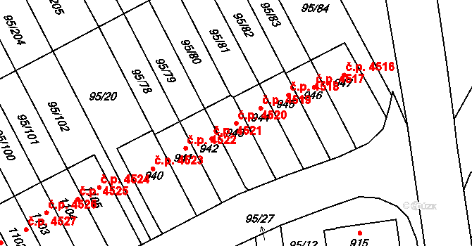 Jihlava 4520 na parcele st. 943 v KÚ Bedřichov u Jihlavy, Katastrální mapa