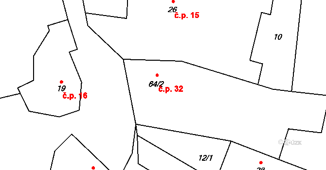 Choratice 32 na parcele st. 64/2 v KÚ Choratice, Katastrální mapa