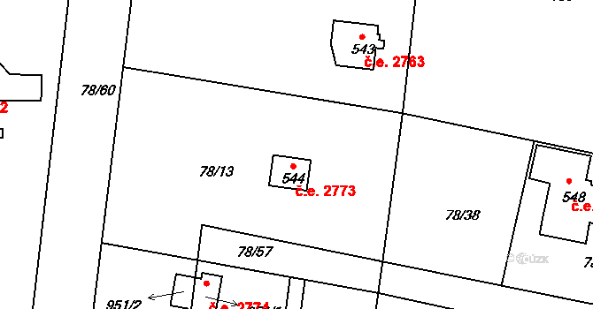 Těptín 2773, Kamenice na parcele st. 544 v KÚ Těptín, Katastrální mapa