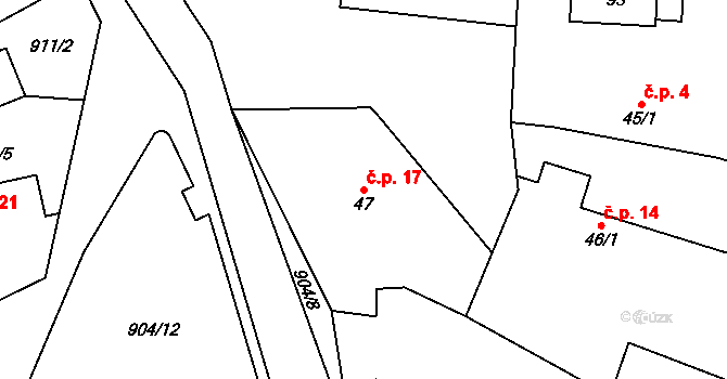 Čenětice 17, Křížkový Újezdec na parcele st. 47 v KÚ Čenětice, Katastrální mapa