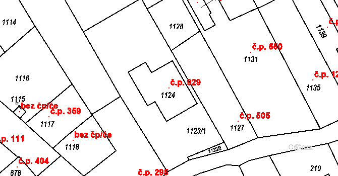 Buchlovice 929 na parcele st. 1124 v KÚ Buchlovice, Katastrální mapa