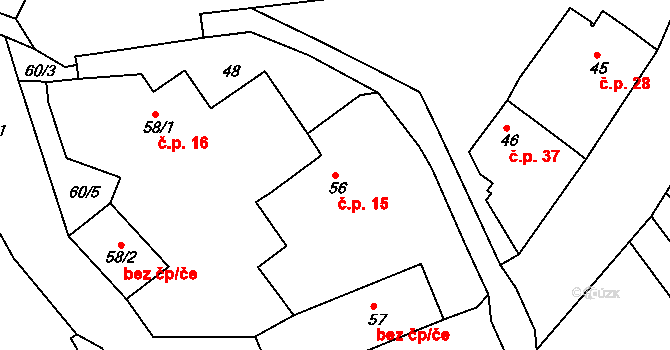 Liboc 15, Kynšperk nad Ohří na parcele st. 56 v KÚ Liboc u Kynšperka nad Ohří, Katastrální mapa