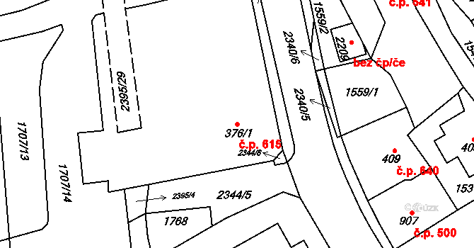 Lomnice nad Popelkou 615 na parcele st. 376/1 v KÚ Lomnice nad Popelkou, Katastrální mapa