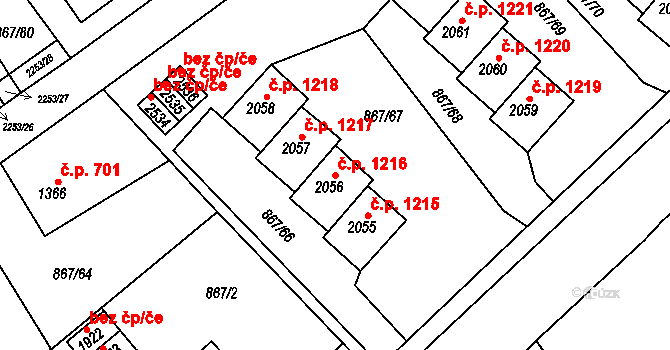 Lomnice nad Popelkou 1216 na parcele st. 2056 v KÚ Lomnice nad Popelkou, Katastrální mapa