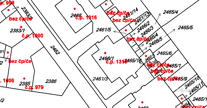 Tachov 1315 na parcele st. 2466/1 v KÚ Tachov, Katastrální mapa