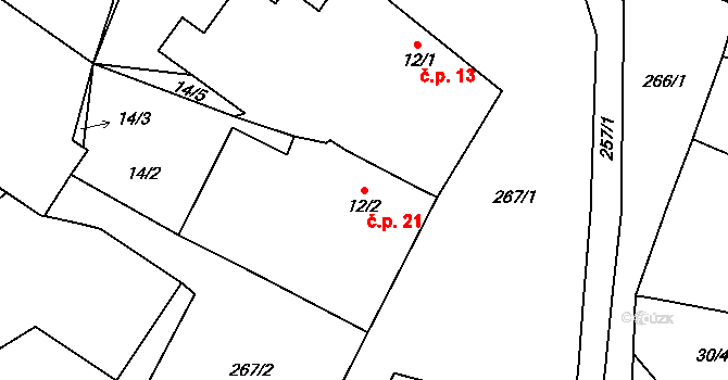 Krásnice 21, Praskačka na parcele st. 12/2 v KÚ Krásnice, Katastrální mapa