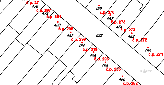 Majetín 319 na parcele st. 484 v KÚ Majetín, Katastrální mapa