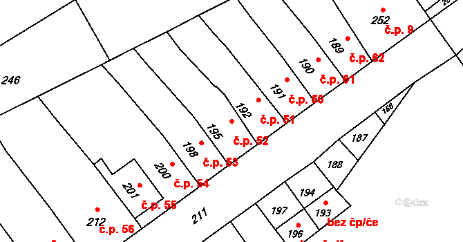 Žerotín 52 na parcele st. 195 v KÚ Žerotín, Katastrální mapa