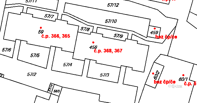 Bohušovice nad Ohří 367,368 na parcele st. 456 v KÚ Bohušovice nad Ohří, Katastrální mapa