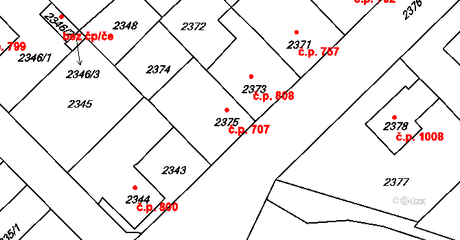 Lovosice 707 na parcele st. 2375 v KÚ Lovosice, Katastrální mapa