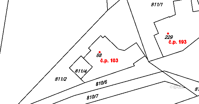 Chuchelna 103 na parcele st. 88 v KÚ Chuchelna, Katastrální mapa
