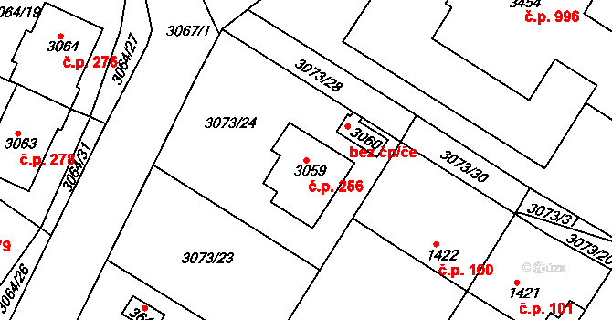 Žichlínské Předměstí 256, Lanškroun na parcele st. 3059 v KÚ Lanškroun, Katastrální mapa