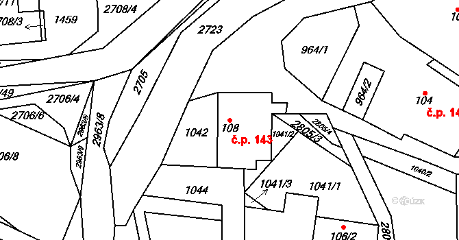 Dlouhá Loučka 143 na parcele st. 108 v KÚ Dlouhá Loučka, Katastrální mapa