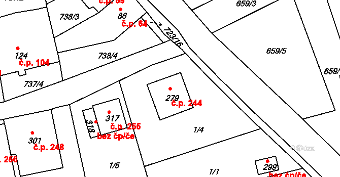 Unčín 244, Krupka na parcele st. 279 v KÚ Unčín u Krupky, Katastrální mapa