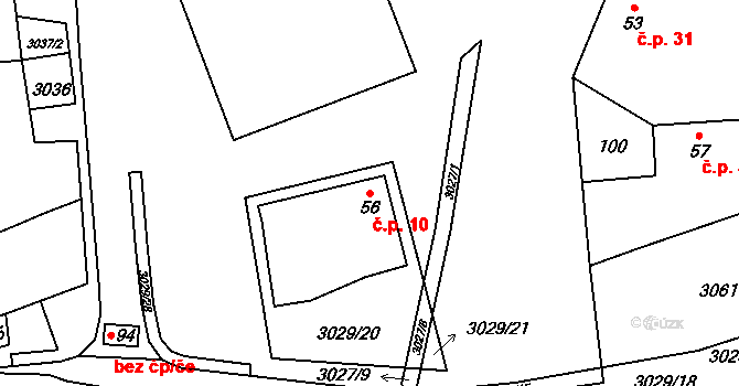 Zvěrkovice 10 na parcele st. 56 v KÚ Zvěrkovice u Moravských Budějovic, Katastrální mapa