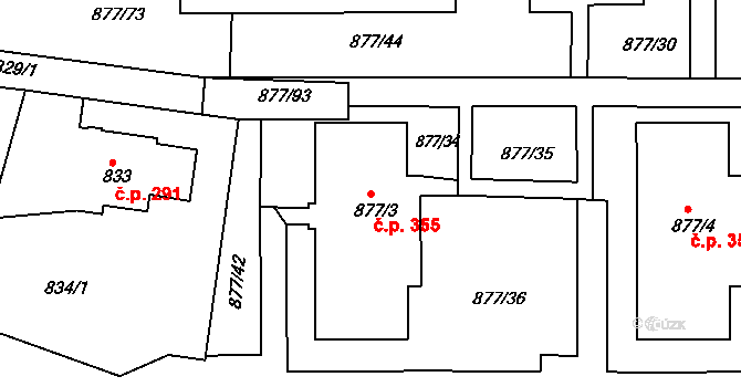 Děčín XXXII-Boletice nad Labem 355, Děčín na parcele st. 877/3 v KÚ Boletice nad Labem, Katastrální mapa