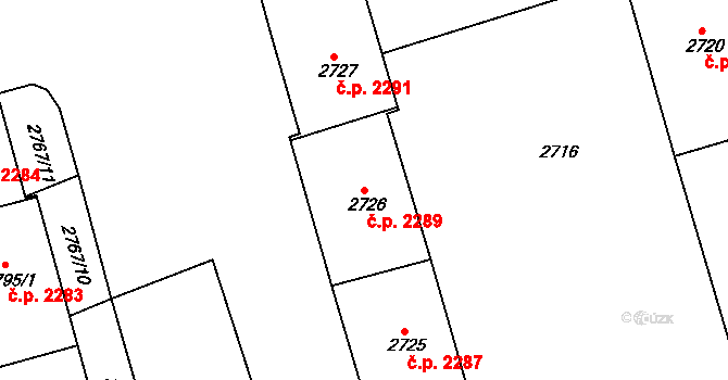 Žabovřesky 2289, Brno na parcele st. 2726 v KÚ Žabovřesky, Katastrální mapa