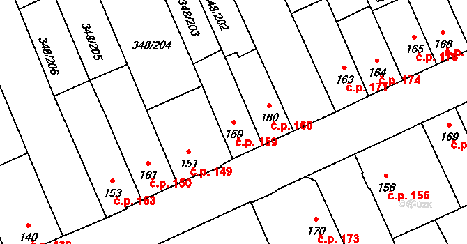 Černčice 159 na parcele st. 159 v KÚ Černčice u Loun, Katastrální mapa