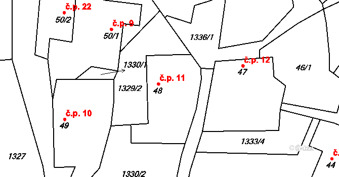 Houserovka 11, Pelhřimov na parcele st. 48 v KÚ Houserovka, Katastrální mapa