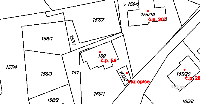 Hudcov 54, Teplice na parcele st. 159 v KÚ Hudcov, Katastrální mapa