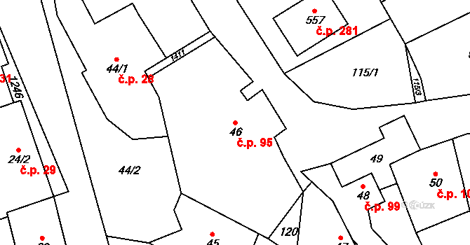 Liběchov 95 na parcele st. 46 v KÚ Liběchov, Katastrální mapa