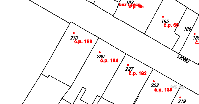 Velký Borek 194 na parcele st. 230 v KÚ Velký Borek, Katastrální mapa