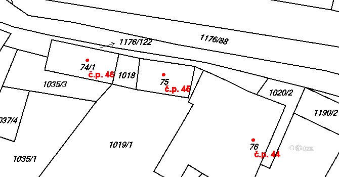 Horní Pěna 45 na parcele st. 75 v KÚ Horní Pěna, Katastrální mapa