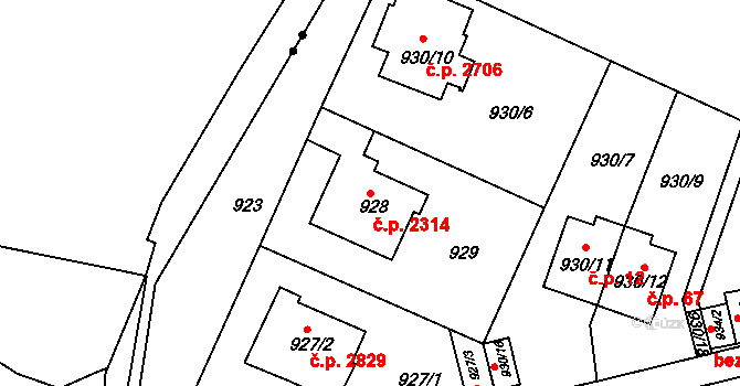 Smíchov 2314, Praha na parcele st. 928 v KÚ Smíchov, Katastrální mapa