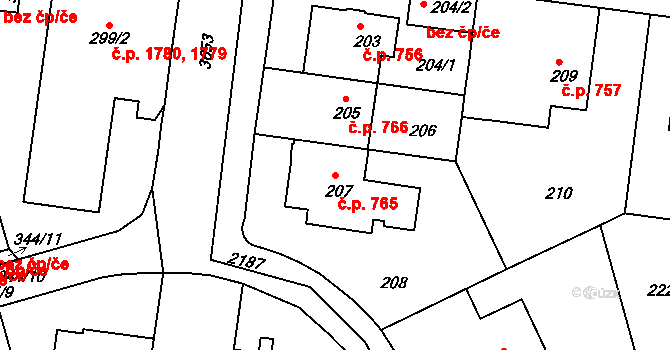Střešovice 765, Praha na parcele st. 207 v KÚ Střešovice, Katastrální mapa