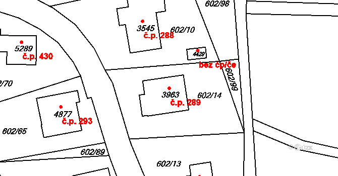Dolní Předměstí 289, Trutnov na parcele st. 3963 v KÚ Trutnov, Katastrální mapa