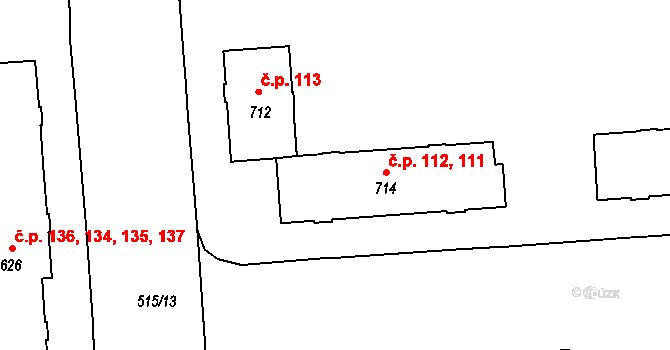 Příbram VII 111,112, Příbram na parcele st. 714 v KÚ Březové Hory, Katastrální mapa