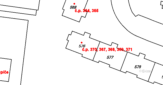 Povel 367,368,369,370,371, Olomouc na parcele st. 576 v KÚ Povel, Katastrální mapa