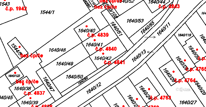 Chomutov 4841 na parcele st. 1640/42 v KÚ Chomutov I, Katastrální mapa