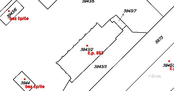 Liberec III-Jeřáb 853, Liberec na parcele st. 3943/2 v KÚ Liberec, Katastrální mapa