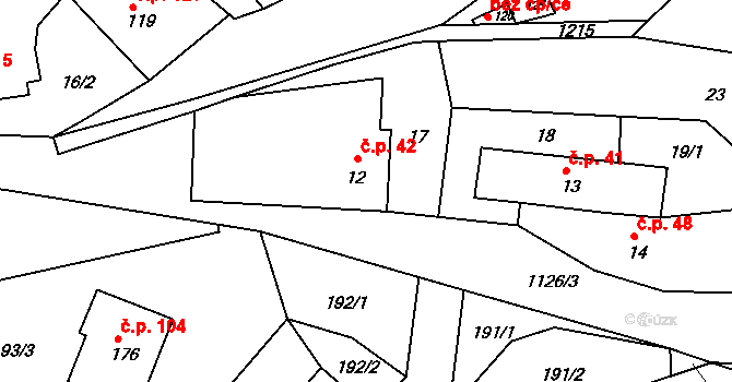 Džbánov 42 na parcele st. 12 v KÚ Džbánov u Vysokého Mýta, Katastrální mapa
