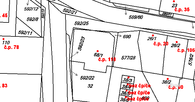 Křečhoř 118 na parcele st. 68/1 v KÚ Křečhoř, Katastrální mapa
