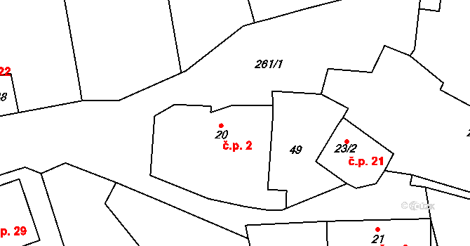 Klášter nad Dědinou 2, Ledce na parcele st. 20 v KÚ Klášter nad Dědinou, Katastrální mapa