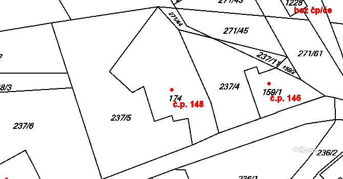 Parník 148, Česká Třebová na parcele st. 174 v KÚ Parník, Katastrální mapa