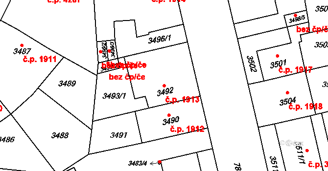 Prostějov 1913 na parcele st. 3492 v KÚ Prostějov, Katastrální mapa