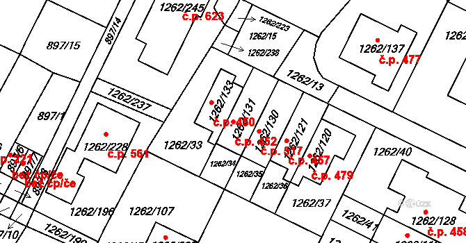 Soběšice 452, Brno na parcele st. 1262/131 v KÚ Soběšice, Katastrální mapa