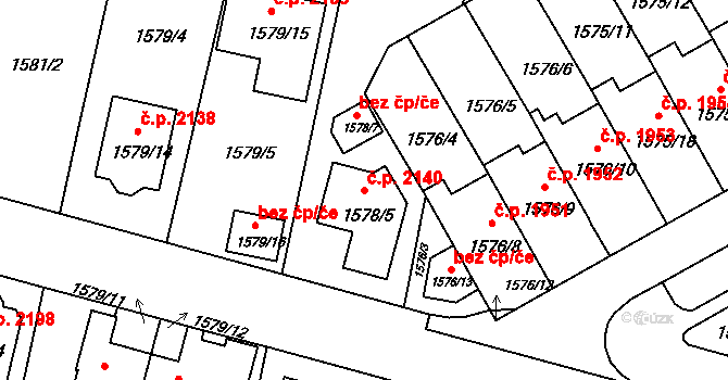 Benešov 2140 na parcele st. 1578/5 v KÚ Benešov u Prahy, Katastrální mapa