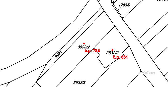 Šardice 784 na parcele st. 3533/2 v KÚ Šardice, Katastrální mapa