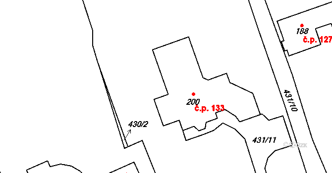 Račice 133 na parcele st. 200 v KÚ Račice u Štětí, Katastrální mapa